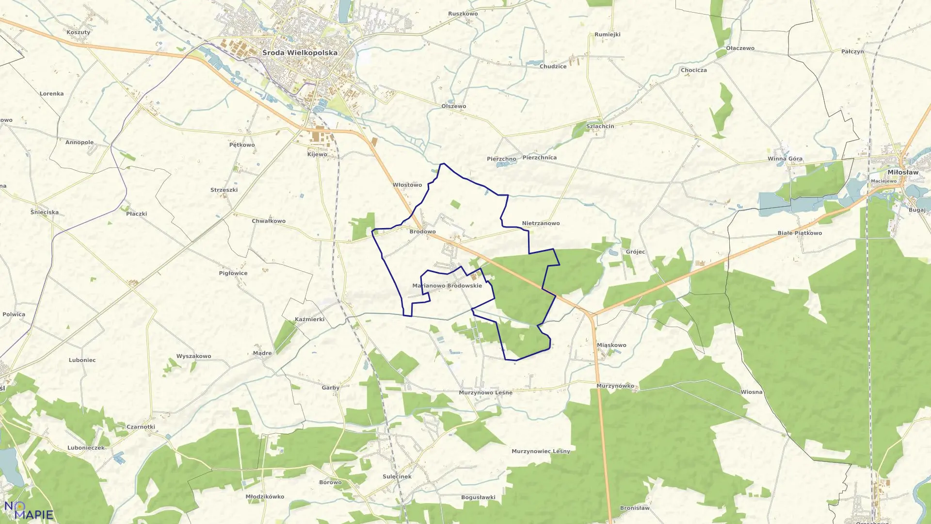 Mapa obrębu BRODOWO w gminie Środa Wielkopolska