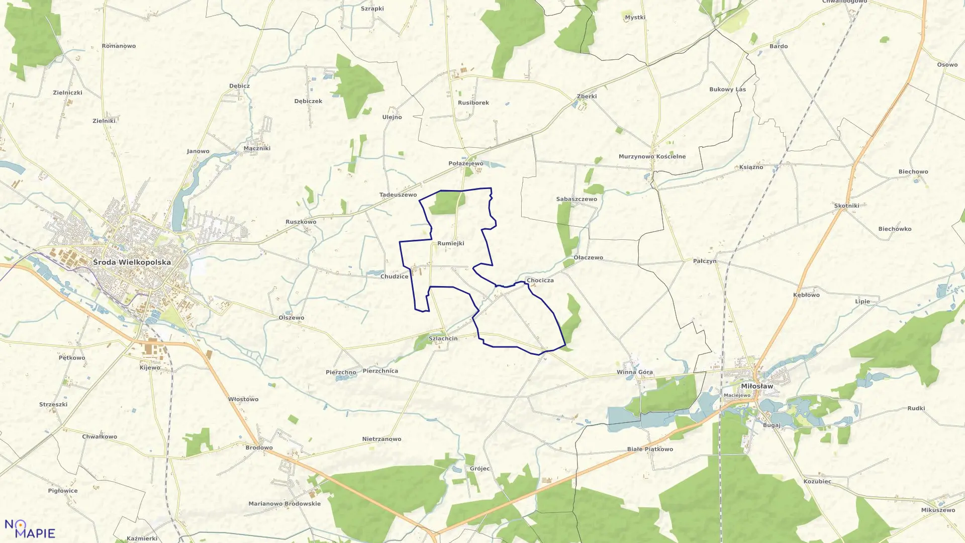 Mapa obrębu BRZEZIE w gminie Środa Wielkopolska