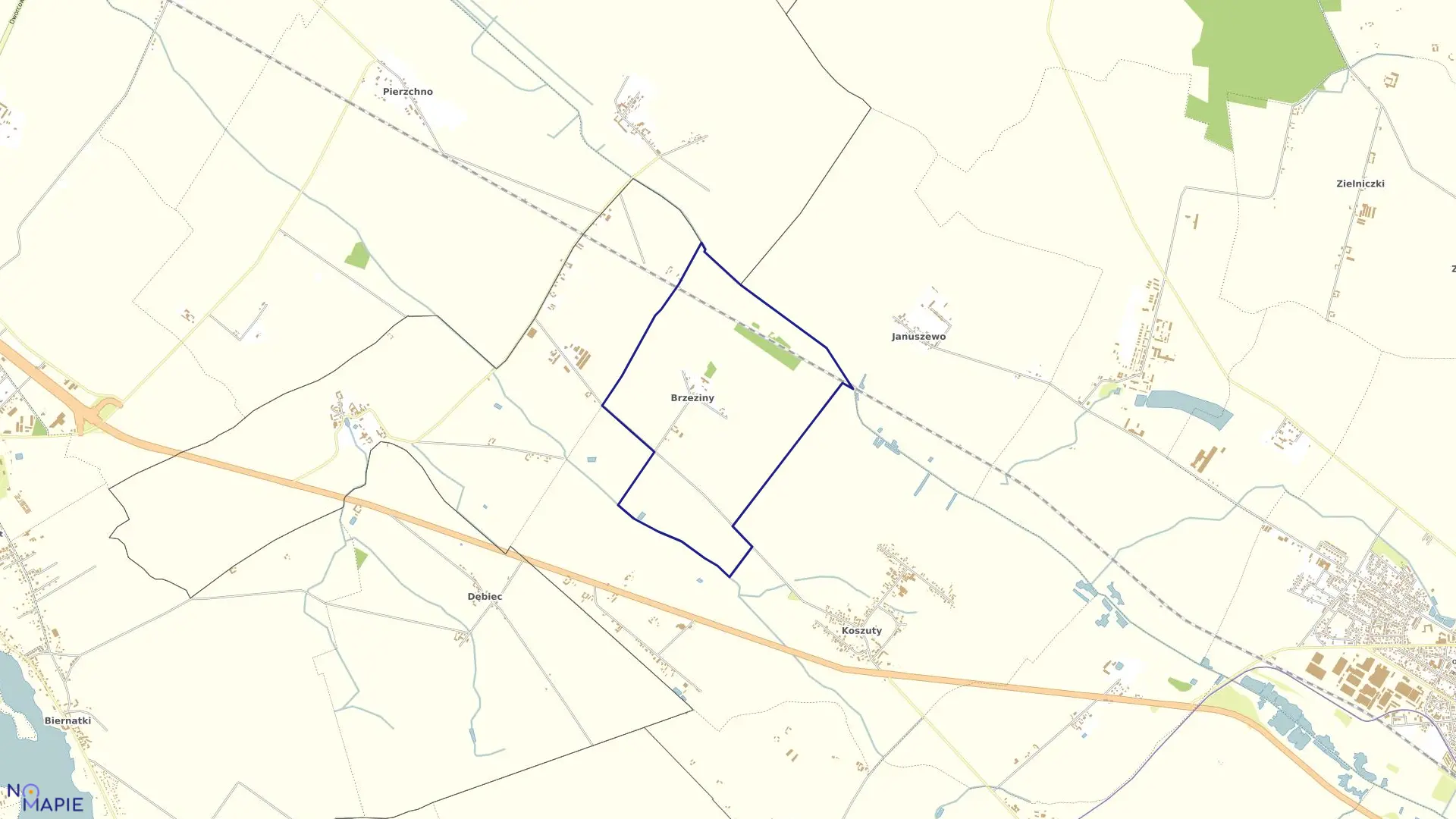 Mapa obrębu BRZEZINY w gminie Środa Wielkopolska