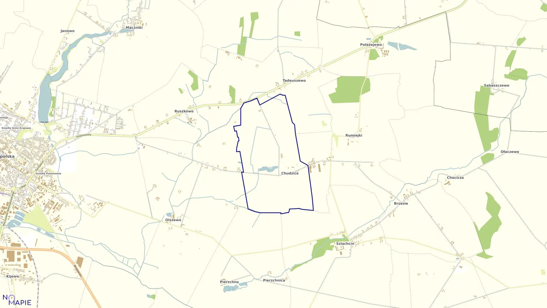 Mapa obrębu CHUDZICE w gminie Środa Wielkopolska