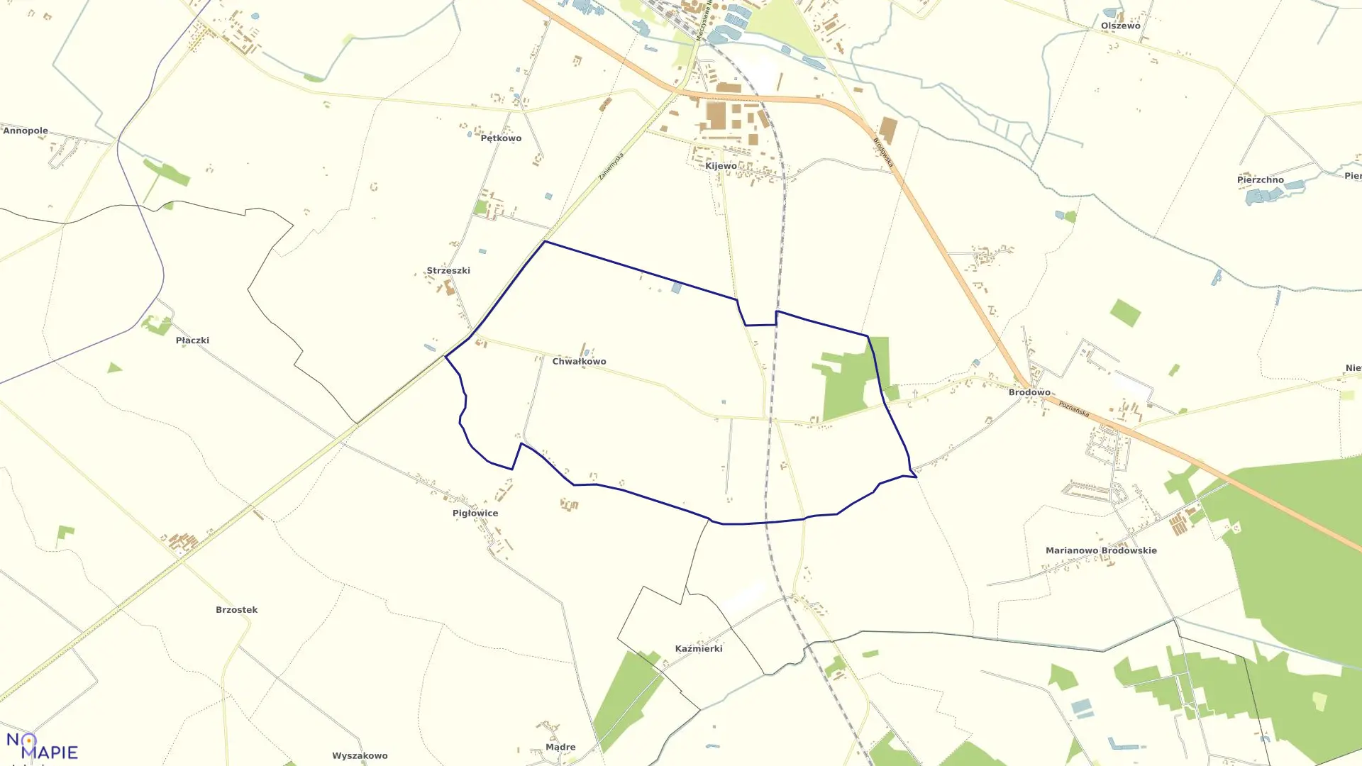 Mapa obrębu CHWAŁKOWO w gminie Środa Wielkopolska