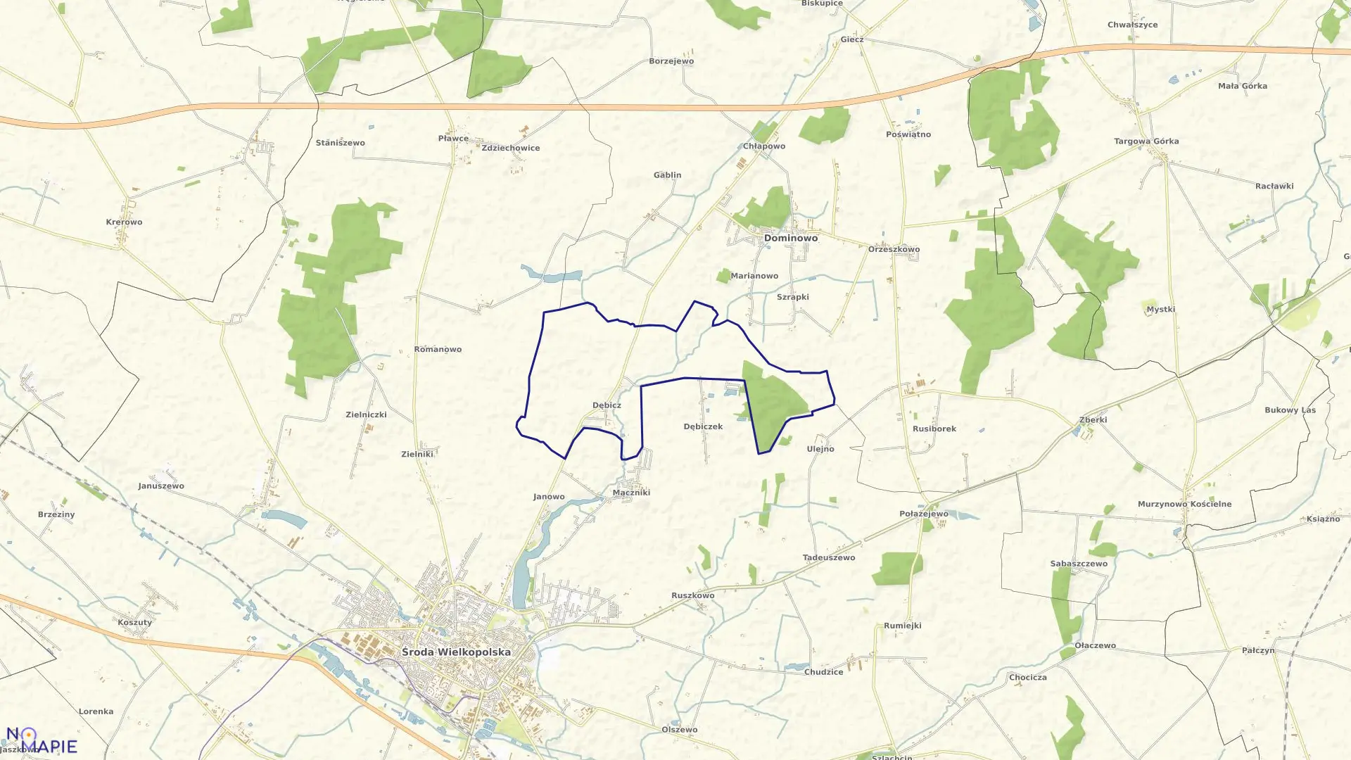 Mapa obrębu DĘBICZ w gminie Środa Wielkopolska