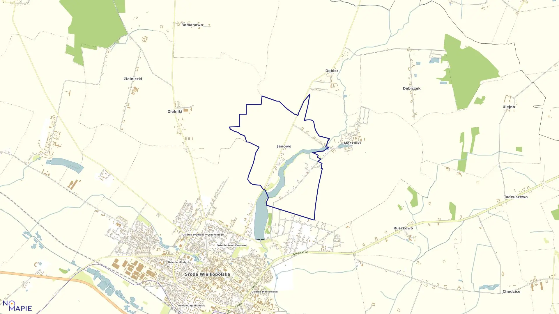Mapa obrębu JANOWO w gminie Środa Wielkopolska