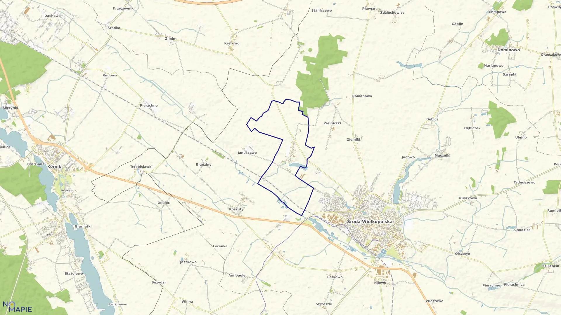 Mapa obrębu JAROSŁAWIEC w gminie Środa Wielkopolska