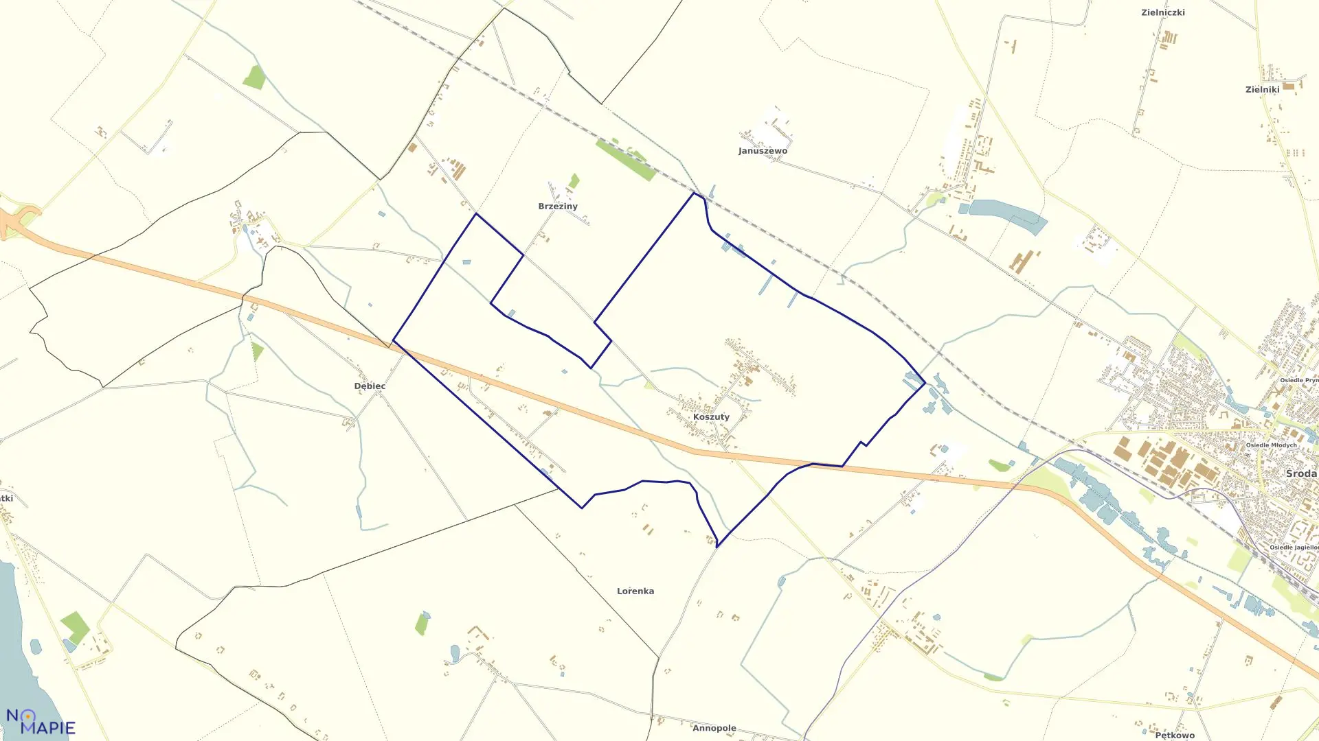 Mapa obrębu KOSZUTY w gminie Środa Wielkopolska