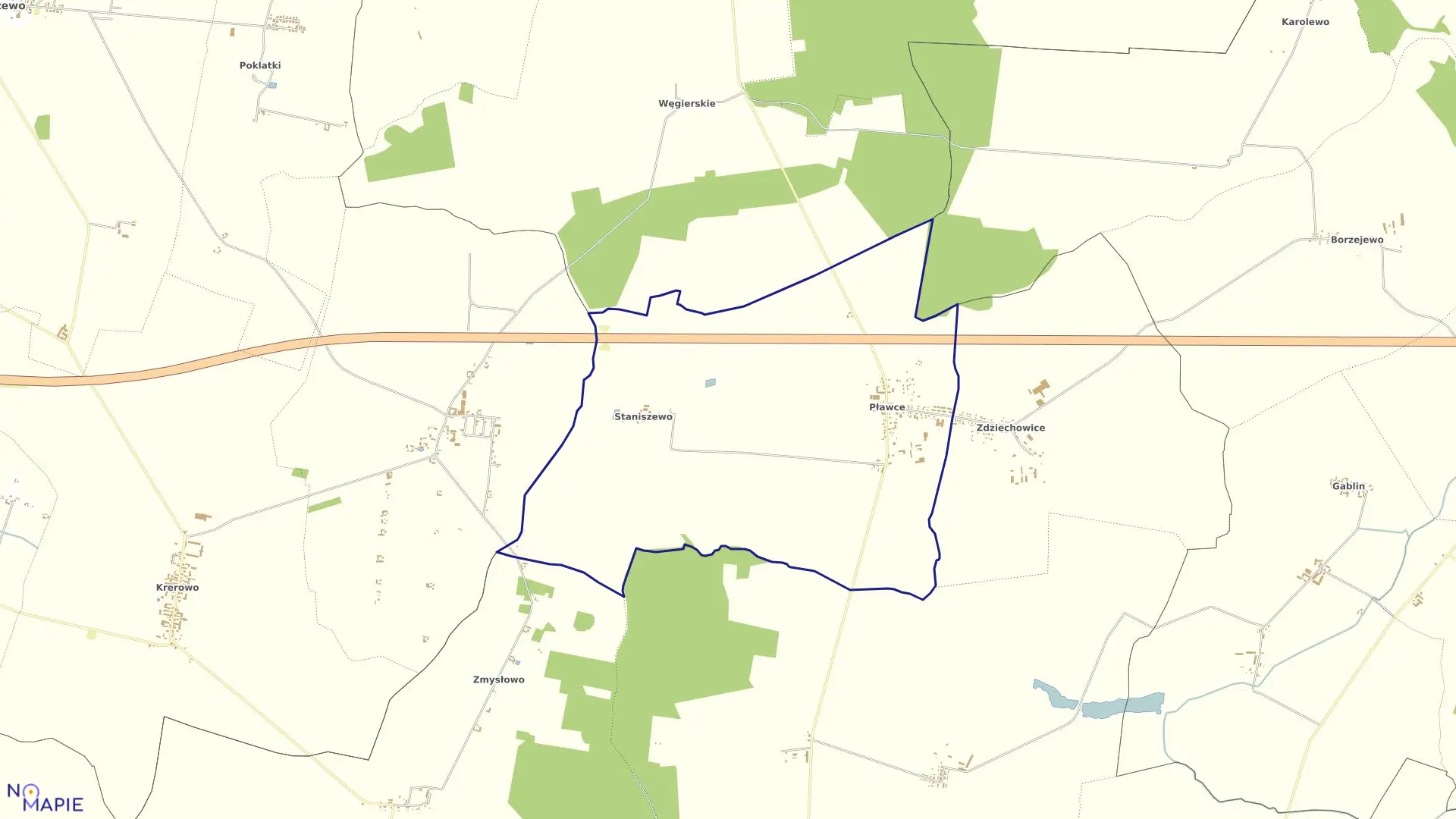 Mapa obrębu PŁAWCE w gminie Środa Wielkopolska