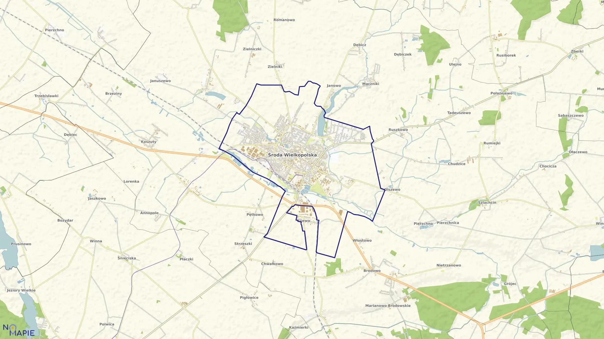 Mapa obrębu ŚRODA WIELKOPOLSKA w gminie Środa Wielkopolska