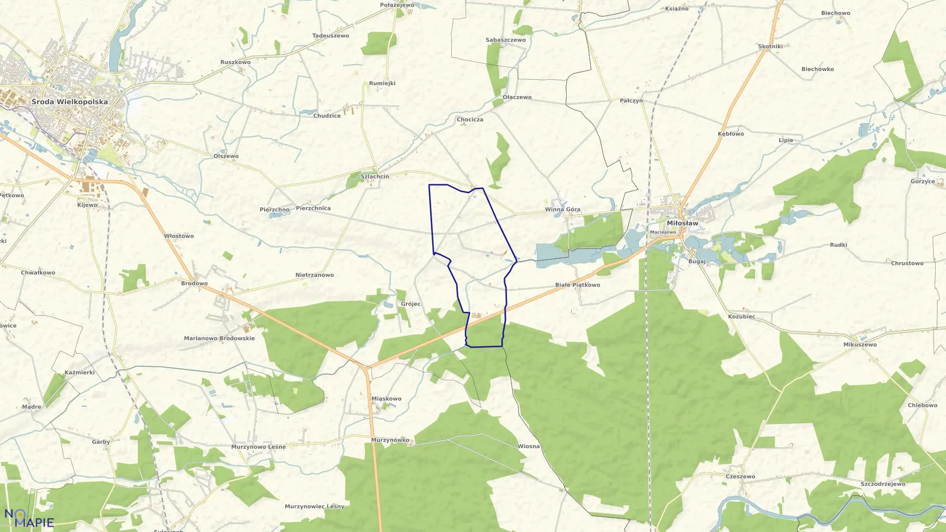 Mapa obrębu STARKÓWIEC PIĄTKOW. w gminie Środa Wielkopolska