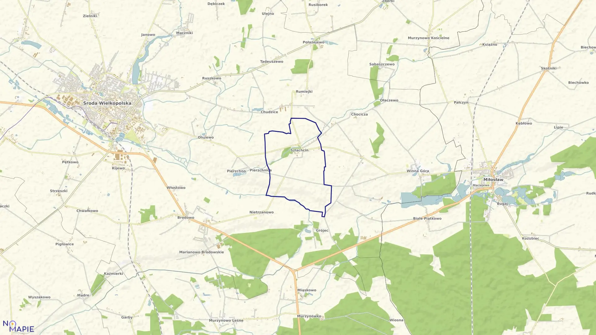 Mapa obrębu SZLACHCIN w gminie Środa Wielkopolska