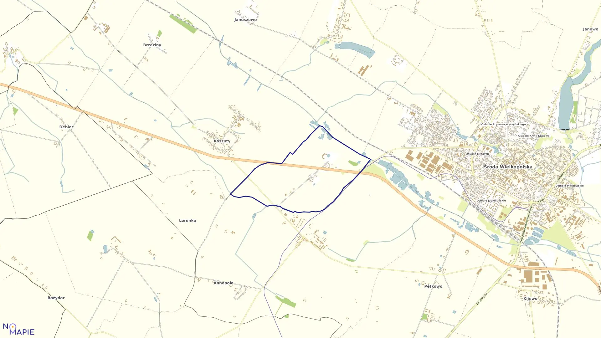 Mapa obrębu ŻABIKOWO w gminie Środa Wielkopolska